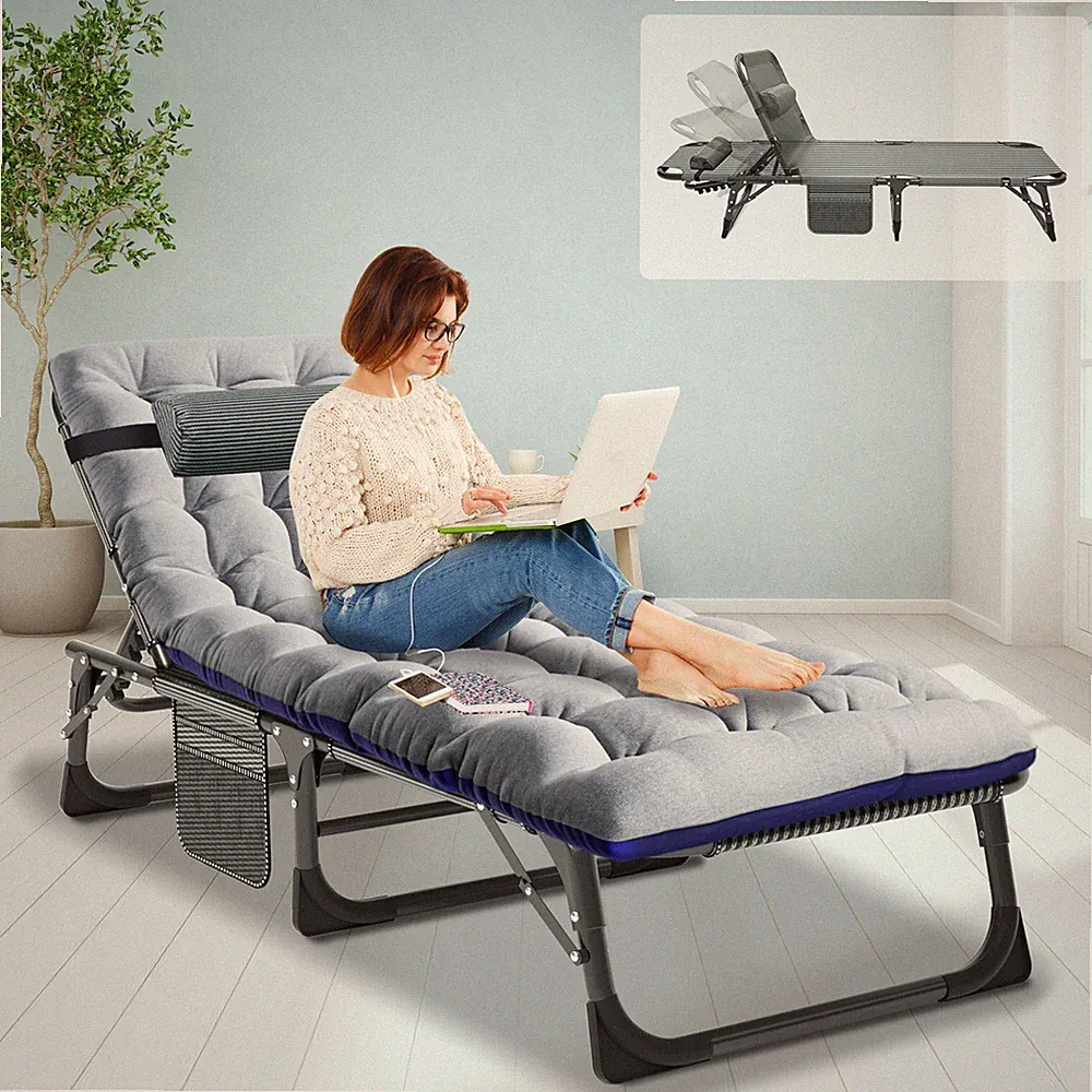4Position Adjustable Camping Bed Padded Cot Folding Recliner Zero Gravity Chair