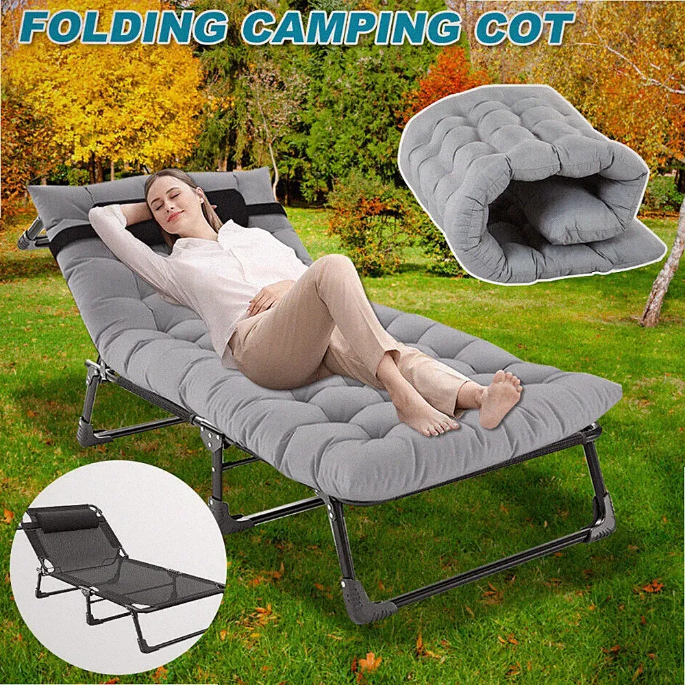 SLSY Adjustable 4-Positions Reclining Folding Cot Portable Chaise Lounge Chair
