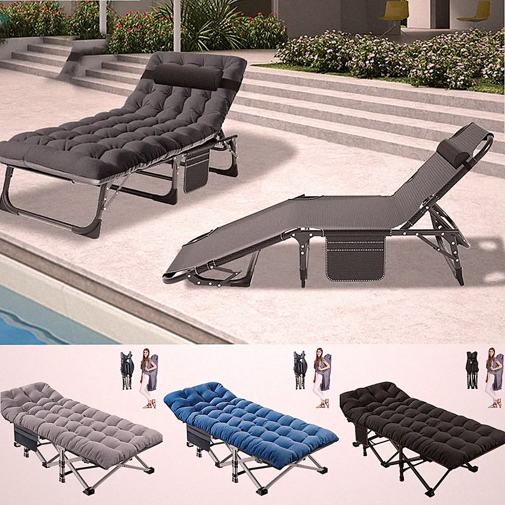 Slsy Folding Camping Adjustable 4 Position Adults Reclining Lounge Rest Bed &Mat